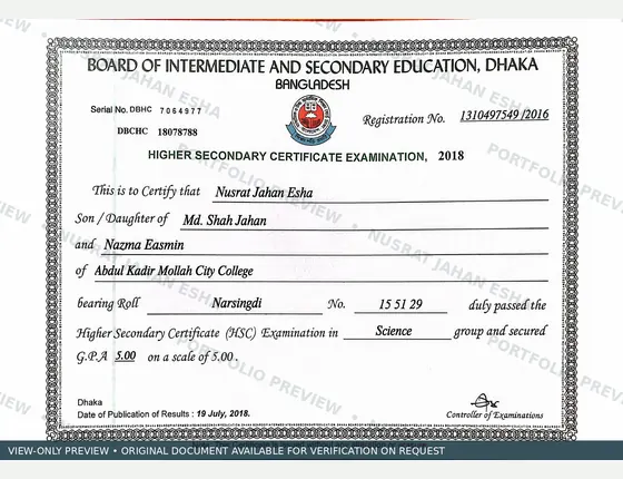 Watermarked preview of Higher Secondary Certificate - Science