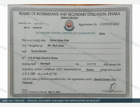 Watermarked preview of Secondary School Certificate - Science