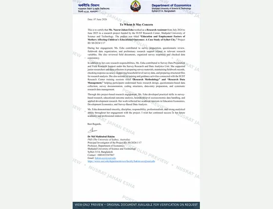 Watermarked preview of Research Assistant Experience - SUST Research Center