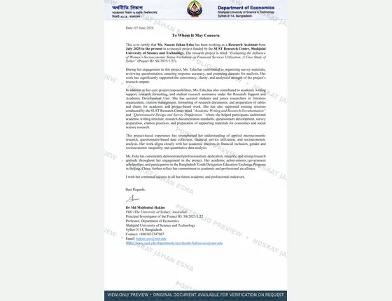 Watermarked preview of Research Assistant Experience - SUST Research Center